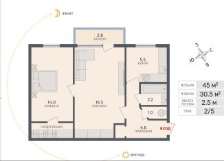 Продам 2-ком. квартиру, 45 м2, Санкт-Петербург, улица Пилотов, 21