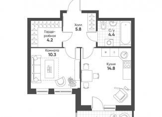 Продажа 1-ком. квартиры, 41.7 м2, Екатеринбург, метро Ботаническая