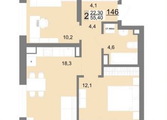 Продам двухкомнатную квартиру, 55.4 м2, Екатеринбург, метро Площадь 1905 года