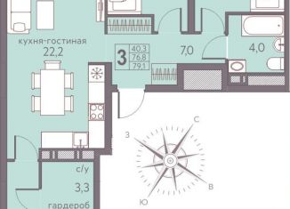 Продается трехкомнатная квартира, 79.1 м2, Пермский край, Серебристая улица, 7