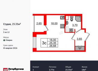 Продам квартиру студию, 25.4 м2, Санкт-Петербург, метро Парнас