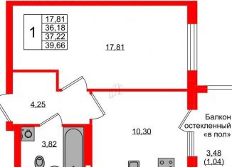 Продажа 1-комнатной квартиры, 37.2 м2, Калининград, Ленинградский район