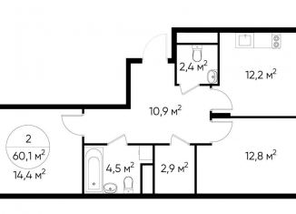 Продам 2-ком. квартиру, 60.1 м2, Москва, деревня Рассказовка, 1