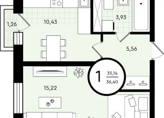 1-комнатная квартира на продажу, 36.4 м2, Тюменская область, ​улица Александра Звягина, 3