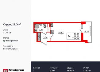 Продам квартиру студию, 22.1 м2, Санкт-Петербург, метро Новочеркасская