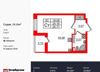 Продаю квартиру студию, 24.2 м2, Санкт-Петербург, муниципальный округ Пулковский Меридиан