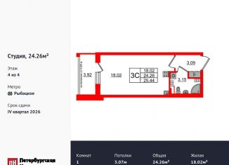 Продаю квартиру студию, 24.3 м2, посёлок Шушары