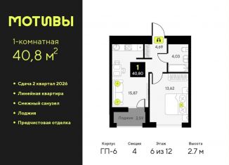 Продается 1-ком. квартира, 40.8 м2, Тюменская область