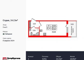 Продам квартиру студию, 23.7 м2, Санкт-Петербург, Пулковское шоссе, 95к3, муниципальный округ Пулковский Меридиан