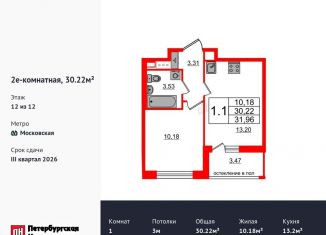 Продаю однокомнатную квартиру, 30.2 м2, Санкт-Петербург, Московский район, Кубинская улица, 78к2