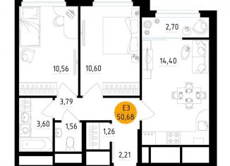 Продаю 2-комнатную квартиру, 50.7 м2, Рязань