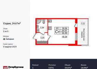 Продажа квартиры студии, 24.1 м2, Санкт-Петербург, Пулковское шоссе, 95к3, муниципальный округ Пулковский Меридиан