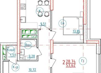 Продажа двухкомнатной квартиры, 53.6 м2, Уфа, улица Николая Ковалёва, 1