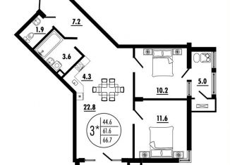 Продам 3-ком. квартиру, 66.7 м2, Ростов-на-Дону