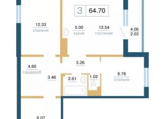 3-ком. квартира на продажу, 64.7 м2, Красноярск, ЖК Нанжуль-Солнечный, улица Светлова, 42