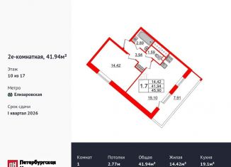 Однокомнатная квартира на продажу, 41.9 м2, Санкт-Петербург, метро Елизаровская