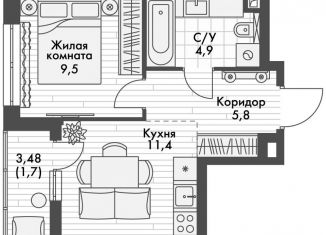 Продажа 1-ком. квартиры, 33.4 м2, поселок Октябрьский