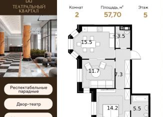 Продажа 2-ком. квартиры, 57.7 м2, Москва, ЖК Театральный Квартал, улица Расплетина, 2к1