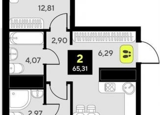 Продам двухкомнатную квартиру, 65.3 м2, Тюмень, улица Первооткрывателей, 15, Калининский округ