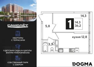 Продажа 1-комнатной квартиры, 36.2 м2, Краснодар