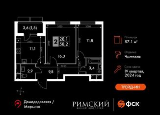 Продажа двухкомнатной квартиры, 57.1 м2, Московская область, Римский проезд, 13