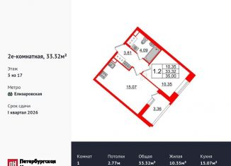 1-комнатная квартира на продажу, 33.3 м2, Санкт-Петербург, метро Елизаровская