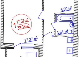 Продам 1-комнатную квартиру, 38.4 м2, Уфа, Ленинский район, улица Лётчиков, 1/9