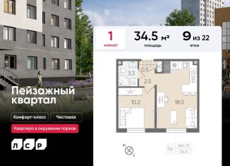 Продам 1-комнатную квартиру, 34.5 м2, Санкт-Петербург, муниципальный округ Полюстрово