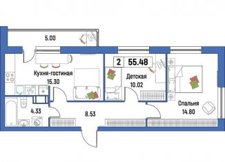 Продам 2-комнатную квартиру, 55.5 м2, Ленинградская область