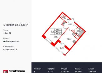 Продажа 1-комнатной квартиры, 32.3 м2, Санкт-Петербург, Невский район