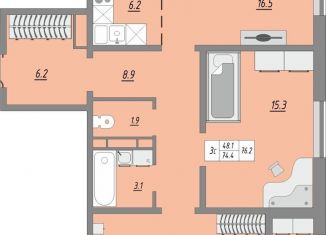 Продам 3-ком. квартиру, 76.2 м2, Оренбург, Промышленный район, улица Юркина, 8