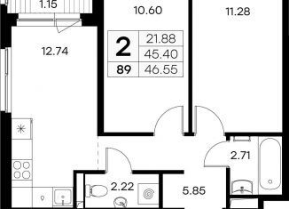 Продается двухкомнатная квартира, 46.6 м2, Ленинградская область