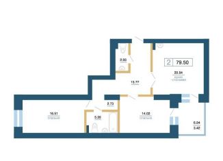 Продается двухкомнатная квартира, 79.5 м2, Красноярск, ЖК Новоостровский