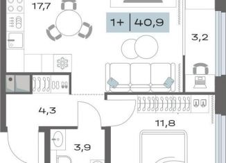 Продается 1-комнатная квартира, 40.9 м2, Свердловская область, улица Академика Парина, 11с1