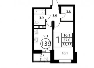 Продается 1-комнатная квартира, 38.4 м2, Московская область