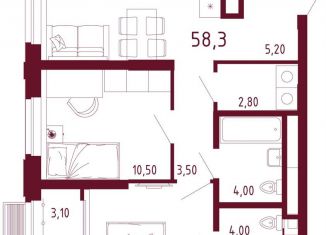 Продажа 2-ком. квартиры, 56.9 м2, Свердловская область, улица Айвазовского, 52