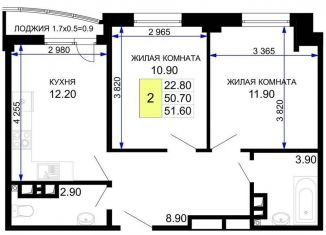 Продается двухкомнатная квартира, 51.6 м2, Анапа