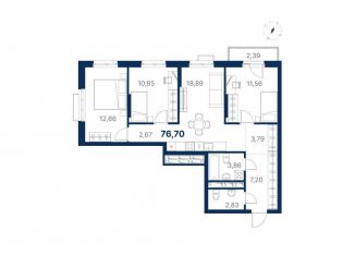 3-ком. квартира на продажу, 76.7 м2, Екатеринбург, Чкаловский район