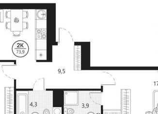 Продаю 2-ком. квартиру, 73.9 м2, Тюменская область, улица Разведчика Кузнецова, 16