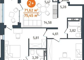 Продаю 2-ком. квартиру, 71.6 м2, Тюменская область, улица Тимофея Кармацкого, 17