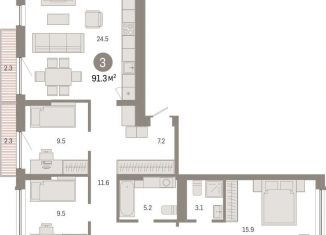 Продаю 3-комнатную квартиру, 91.3 м2, Тюмень, Калининский округ