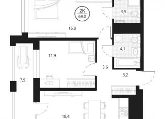 Продажа 2-ком. квартиры, 69 м2, Тюменская область, улица Разведчика Кузнецова, 16