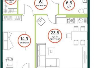 Продается 2-комнатная квартира, 59.1 м2, посёлок Солонцы, посёлок Солонцы, 1