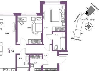 Продаю 3-ком. квартиру, 74.5 м2, Новосибирск, метро Заельцовская