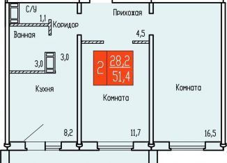 2-комнатная квартира на продажу, 51.4 м2, Курган, улица Карбышева, 52к1