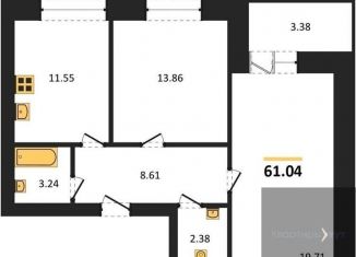 2-комнатная квартира на продажу, 61 м2, Воронеж, улица Курчатова, 26Б, Советский район