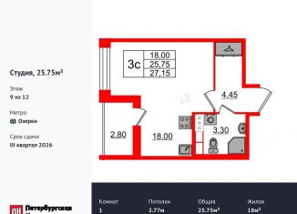 Квартира на продажу студия, 25.8 м2, Санкт-Петербург, метро Озерки