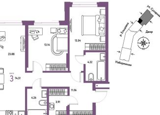 Продам 3-комнатную квартиру, 74.5 м2, Новосибирск, метро Заельцовская