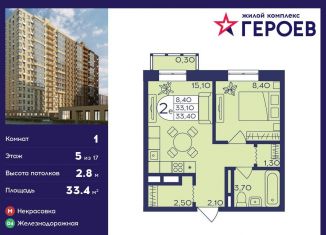 Продам 1-комнатную квартиру, 33.4 м2, Балашиха