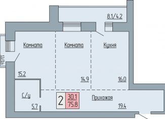 Двухкомнатная квартира на продажу, 75.8 м2, Курганская область, Солнечный бульвар, 19